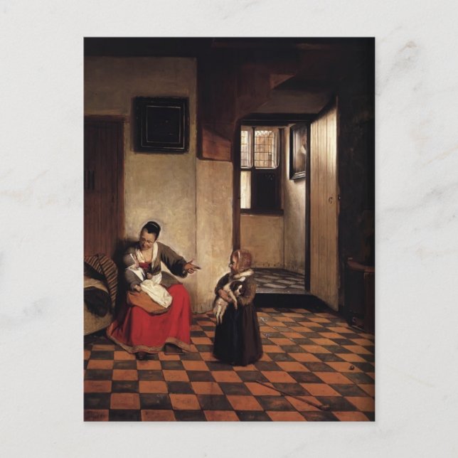 Cartão Postal Pieter Hooch - Uma mulher com um bebê no colo (Frente)