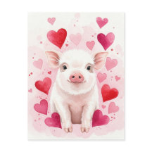 Pig Love Hearts Jovem Animal Postcard