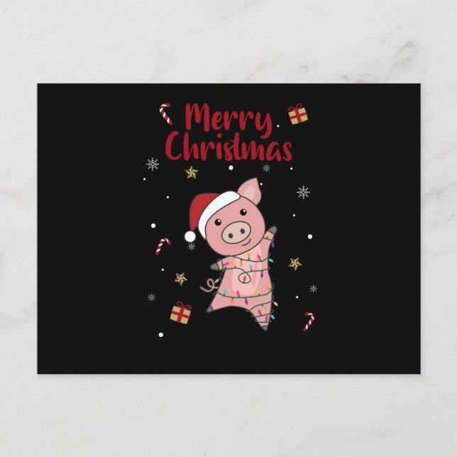 Cartão Postal Pig Merry Christmas Animals Pigs (Frente)