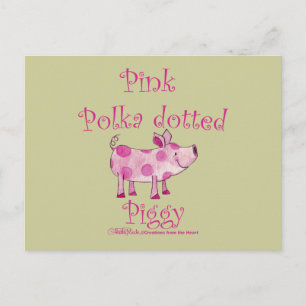 Cartão Postal Piggy Pontilhado Polka Rosa