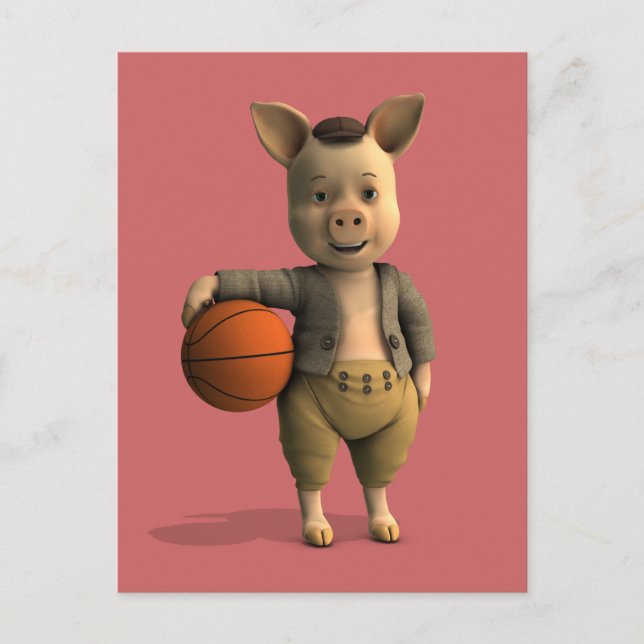 Cartão Postal Piglet Basketballer (Frente)
