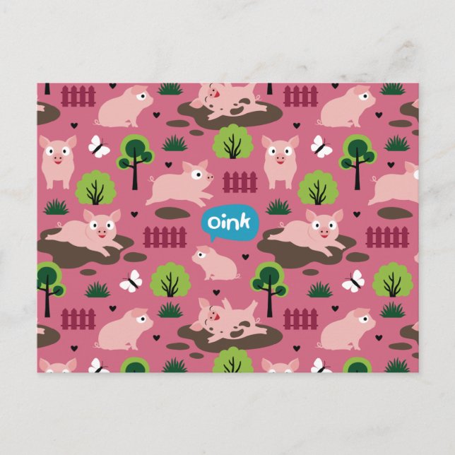 Cartão Postal Piglets Felizes No Cartão-Postal Da Lama (Frente)