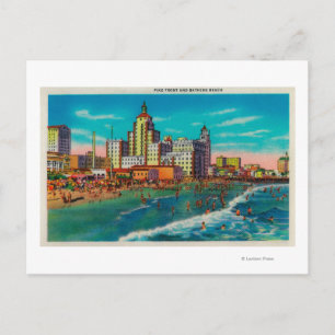 Cartão Postal Pike Front and Bathing Beach, Long Beach
