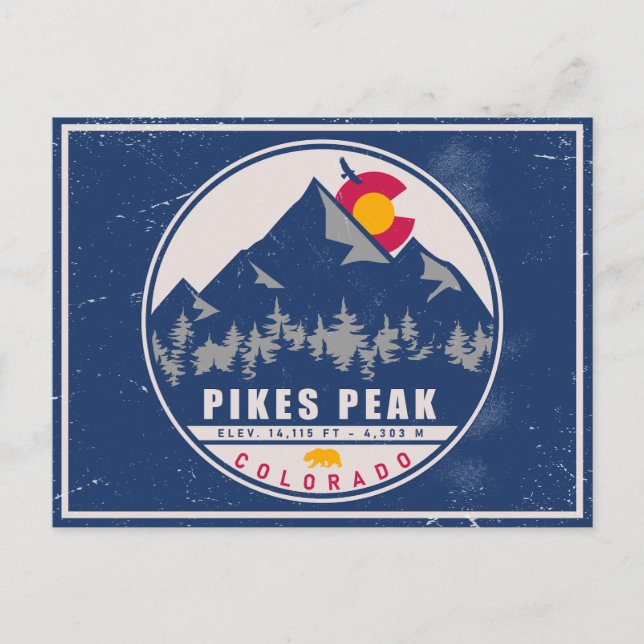 Cartão Postal Pikes Peak Colorado Retro Sunset Souvenirs 80s (Frente)