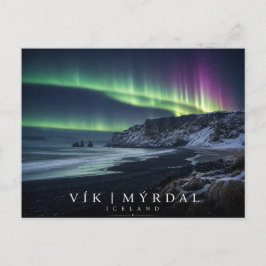 Cartão Postal Pilha de rochas de Vík í Mýrdal Islândia Aurora