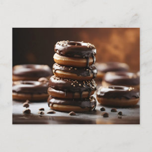 Cartão Postal Pilha de rosquinhas com vidros de chocolate