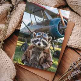 Cartão Postal Piloto de Guaxinim Avião Foto Engraçada Aniversári