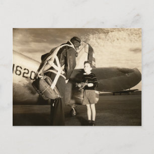 Cartão Postal Piloto militar americano e menino em 1940