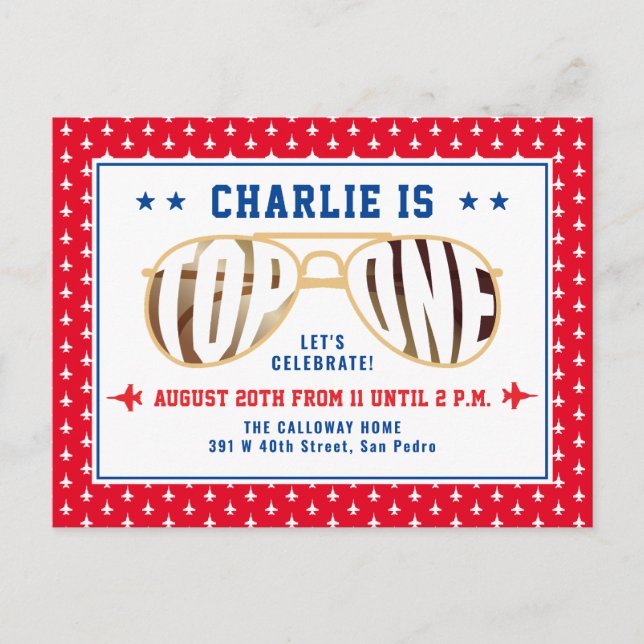 Cartão Postal Piloto Red TopOne Fighter Themed First Birday (Frente)