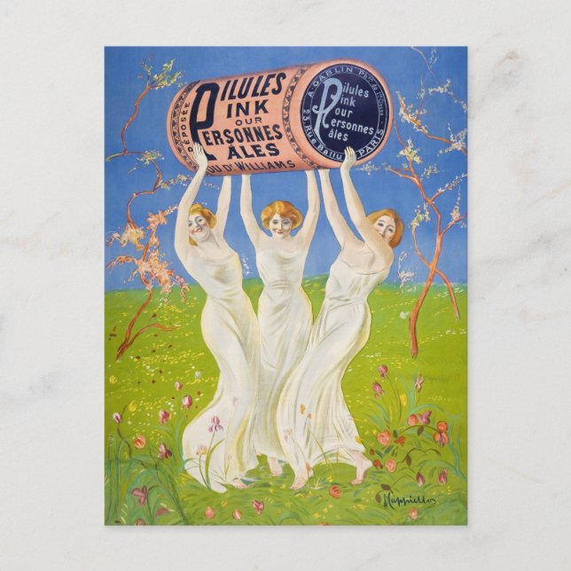 Cartão Postal Pílulas cor-de-rosa para Pessoas pálidas (1910) Es (Frente)