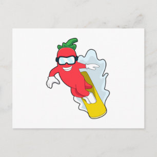 Cartão Postal Pimenta em Snowboard com Snowboard