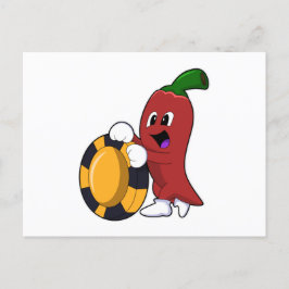 Cartão Postal Pimenta no pôquer com fichas de pôquer