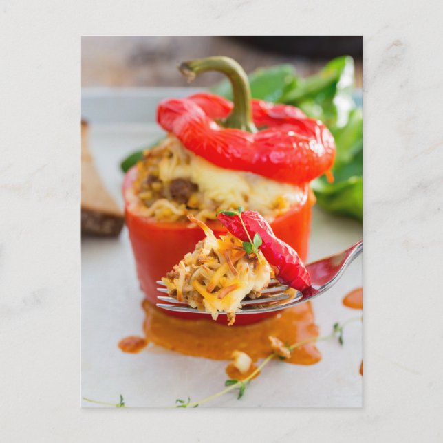 Cartão Postal Pimentos cozidos em película com molho de carne e  (Frente)