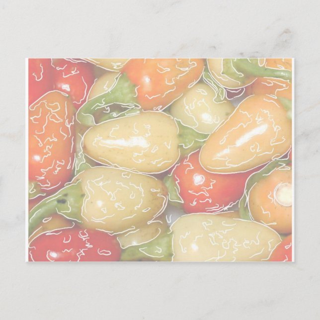 Cartão Postal Pimentos quentes, fundo desbotado com traço (Frente)