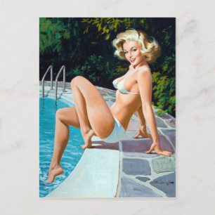 Cartão Postal Pin Up à Beira da Piscina