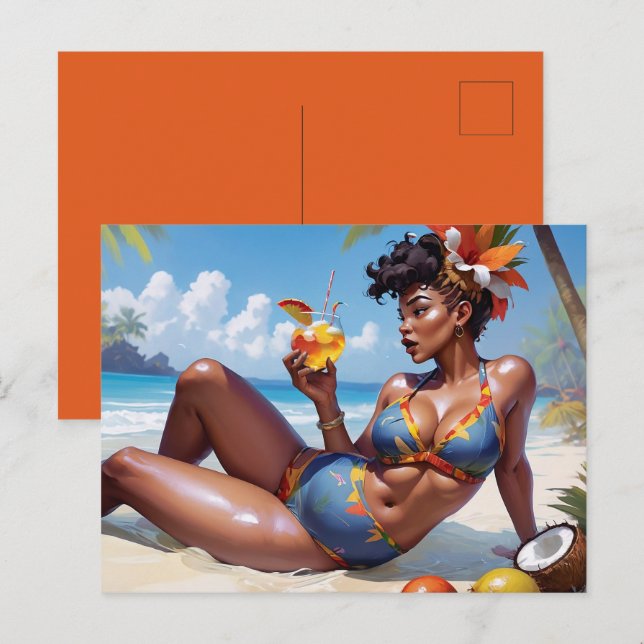 Cartão Postal Pin-up à la plage (Frente/Verso)