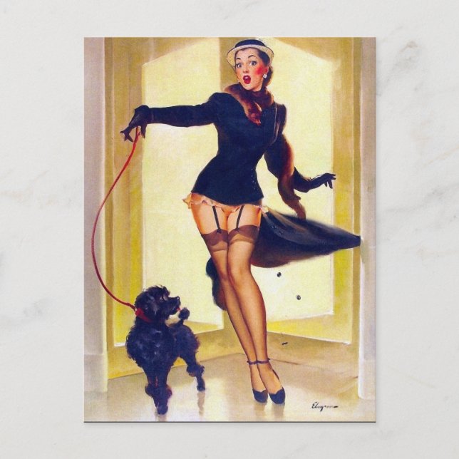 Cartão Postal Pin-Up com Poodle (Frente)