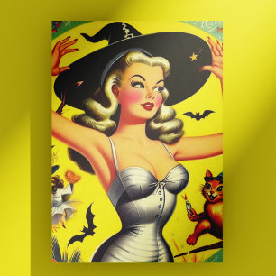 Cartão Postal Pin-up da Bruxa do Halloween Retro