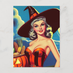Cartão Postal Pin-up da Bruxa do Retrô halloween