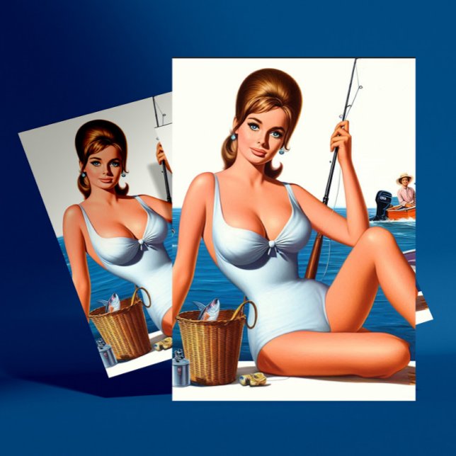 Cartão Postal Pin-up de Pesca Retro (Criador carregado)