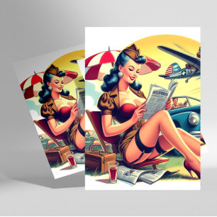 Cartão Postal Pin-up de Piloto Retro