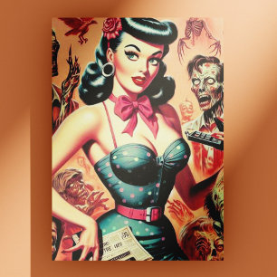 Cartão Postal Pin-up de Zombies Retro