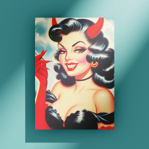 Cartão Postal Pin-up diabólica retrô