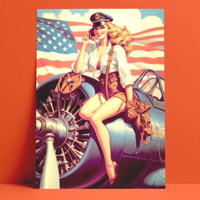 Cartão Postal Pin-up do avião de Vintage (Criador carregado)