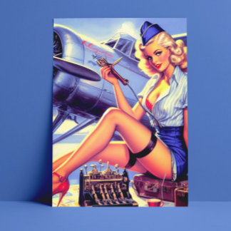 Cartão Postal Pin-up do avião de Vintage