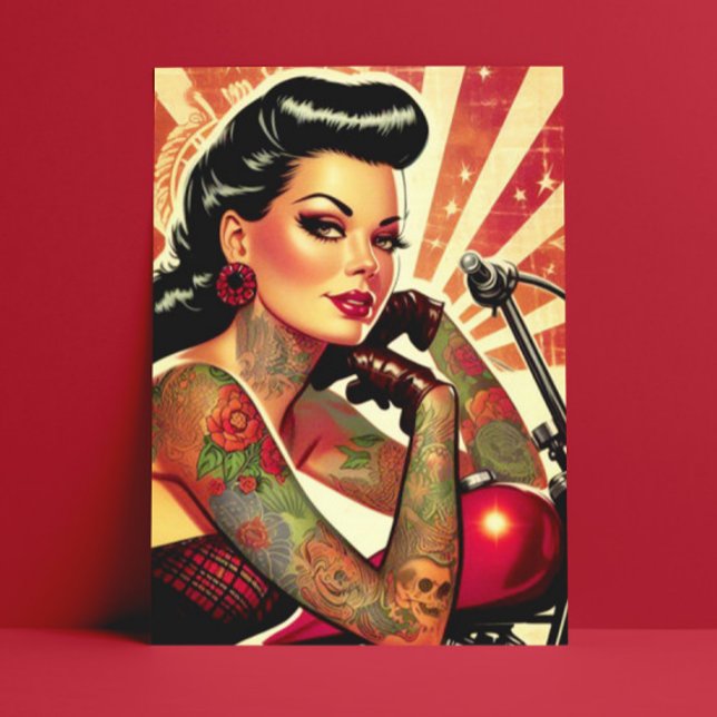 Cartão Postal Pin-up do Biker Retro (Criador carregado)