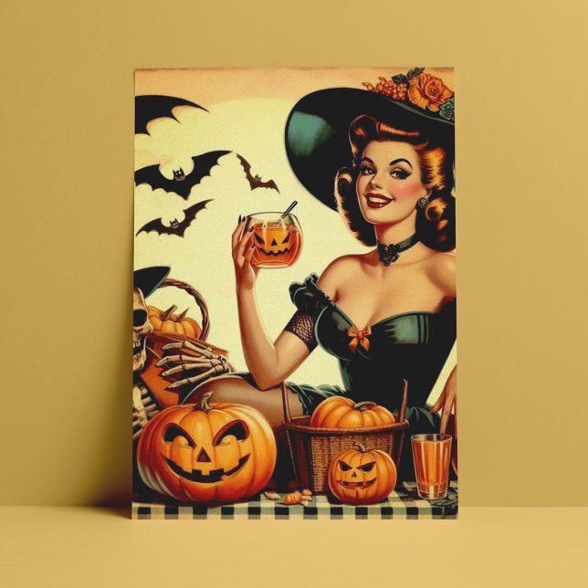 Cartão Postal Pin-Up do Halloween Vintage (Criador carregado)