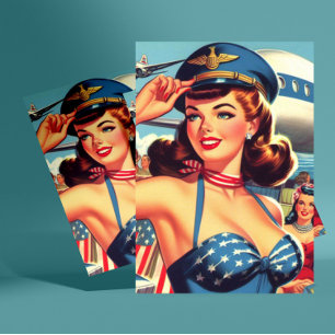 Cartão Postal Pin-up do Piloto Vintage
