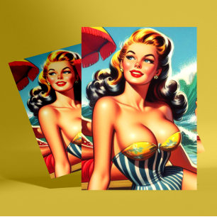 Cartão Postal Pin-up do Surf Vintage