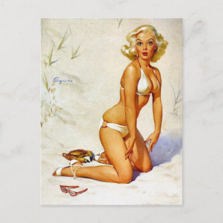 Cartão Postal Pin-up na praia