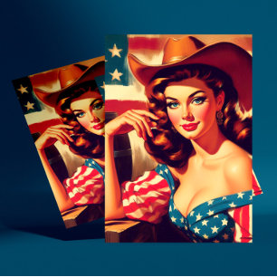 Cartão Postal Pin-up Retro de Cowgirl Americana