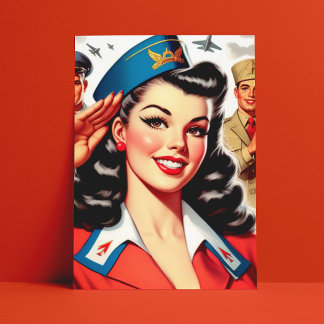 Cartão Postal Pin-up Retro Uniforme