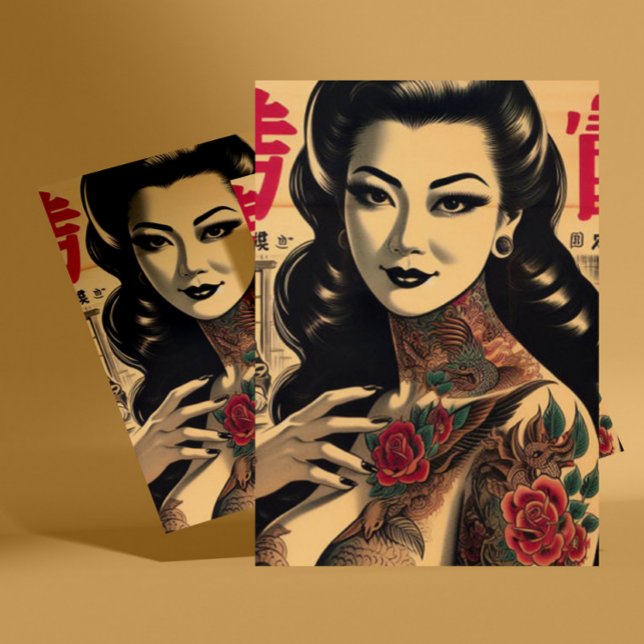 Cartão Postal Pin-up tatuado japonês (Criador carregado)