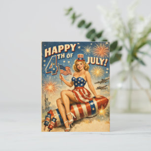Cartão postal pin-up vintage do dia 4 de julho