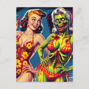 Cartão Postal Pin-up Zombie Retro