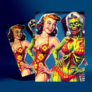 Cartão Postal Pin-up Zombie Retro