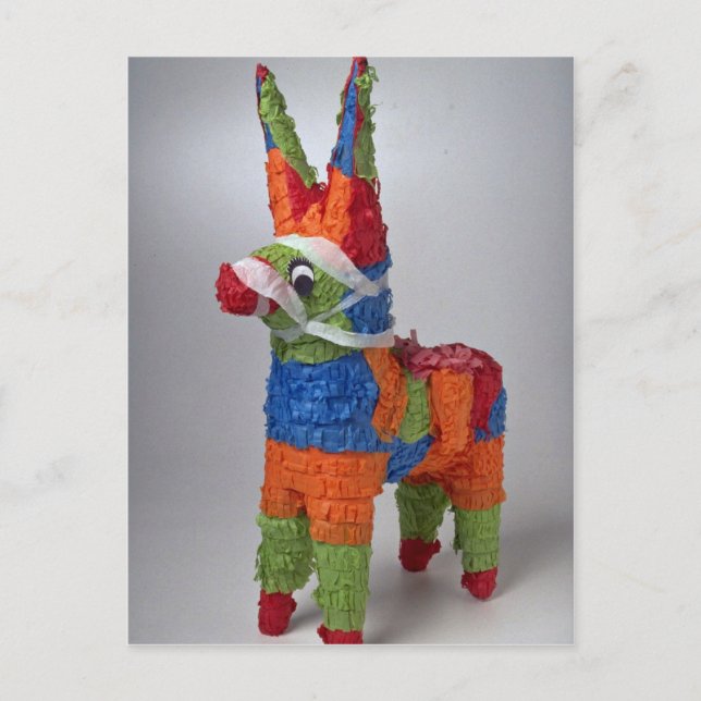 Cartão Postal Pinata de burro multicolorido para festas (Frente)