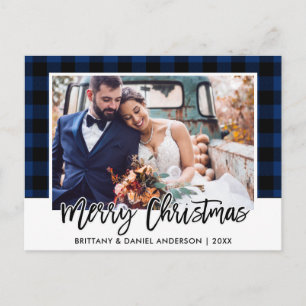 Cartão Postal Pincel Azul Xadrez Casamento Foto Natal