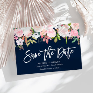 Cartão Postal pincel cor-de-rosa azul marinho floral salvar cart