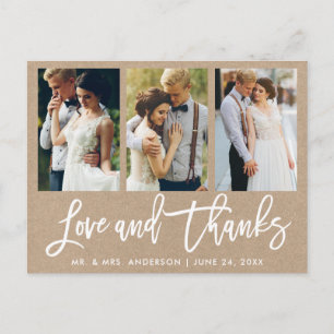 Cartão Postal Pincel Script 3 Foto Casamento Amor Obrigado Kraft