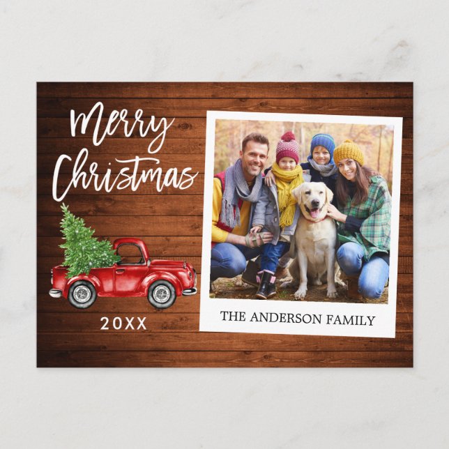 Cartão Postal Pincel Script Truck Wood Instant Photo Christmas (Frente)