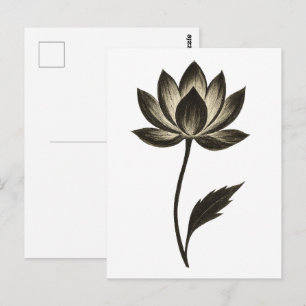 Cartão Postal Pincel Tinta Lótus – Design Floral Minimalista em
