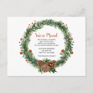 Cartão Postal Pine cone Wreath Movemos o anúncio de Férias