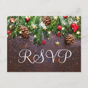 Cartão Postal Pine Cones Branch Rustic RSVP com Opção de Refei