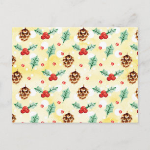 Cartão Postal Pine Cones e Holly Natal Patterno