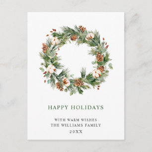 Cartão Postal Pine Cones Fir Wreath Feliz Férias de Natal